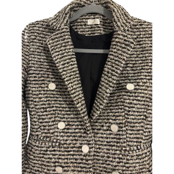 Tweed Double Breasted Ecru Blazer Women’s Size 2 Cream Brown Silver Button NWT - Picture 1 of 9